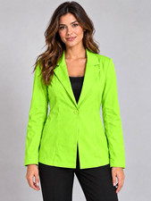 Women s M Green Button Front Short Blazer Jacket Polyester Long Sleeve