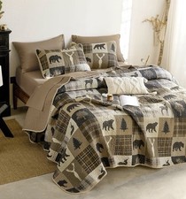 Rustic Cabin Quilt Set Queen Full 3pc Patchwork Bear Moose Deer Wildlife Bedding