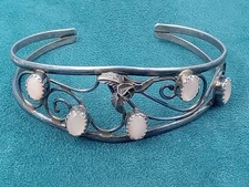 Sterling Silver Cuff Bracelet w C Hallmark & 5 Moonstone Setting: Interior 6.25"