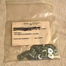 Choice Fasteners Flat Washer 1/4 in Hole Size Plated Finish 100 Pack