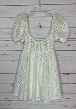 For Love & Lemons Women's S Small Becca Eyelet Puff Short Sleeve Mini Dress NEW
