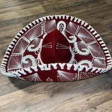 Vintage Pigalle Mexico Mariachi Sombrero Burgundy Velvet Silver 25  Rolled Front