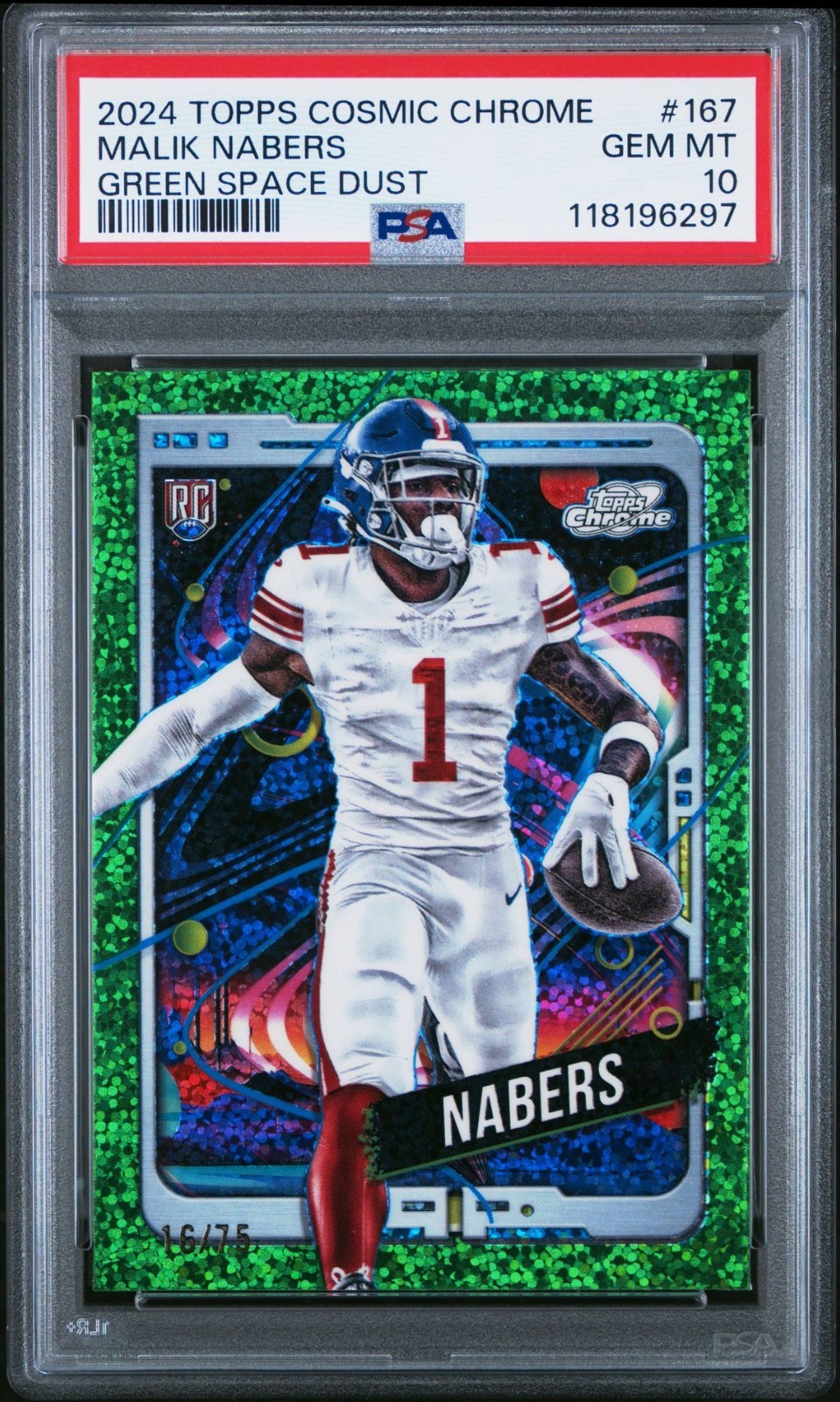 Malik Nabers RC 2024 Topps Chrome Cosmic /75 Green Space Dust #167 PSA 10 Gem
