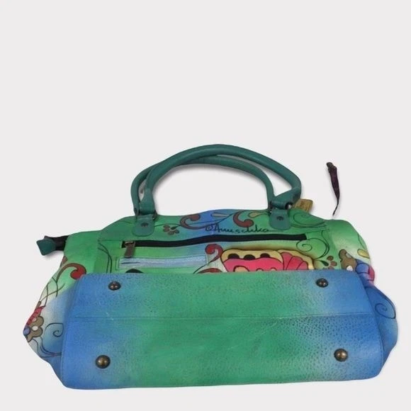 ANUSCHKA Henna Mariposa Verde Asa Superior Bolso Cartera Pintado Foto 2 de 3