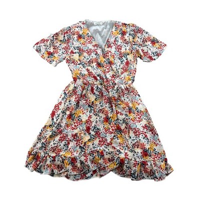 Amelia Mini Dress Women XS Multi Color Floral Faux Wrap Flutter Sleeve Boho