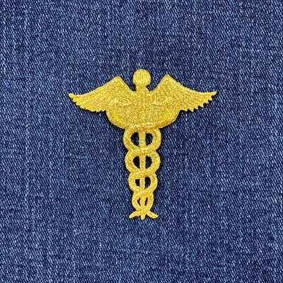Gold Caduceus Applique Patch - Embroidered Doctor Nurse Medical Badge 2.25''
