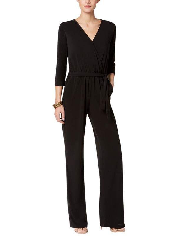 NY Collection Women's Petite 3/4 Sleeve Belted Wide Leg Jumpsuit - Main Image