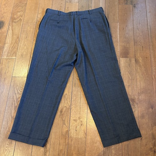 Pantalones de vestir para hombre Brooks Brothers gris a cuadros 100 % lana frente plano 42x28 - Imagen 7 de 9