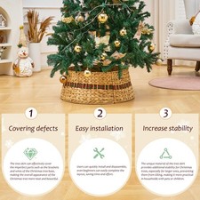 Handcrafted Rattan Xmas Tree Skirt, Woven Hyacinth Wicker Christmas Tree Collar