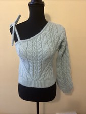 Wild Fable Long Sleeve One Shoulder Mint Green Cable Knit Crop Sweater Size XS