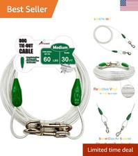 Ultra-Strong 30ft Tie-Out Cable for Medium Dogs Up to 60 lbs - Reflective Safety