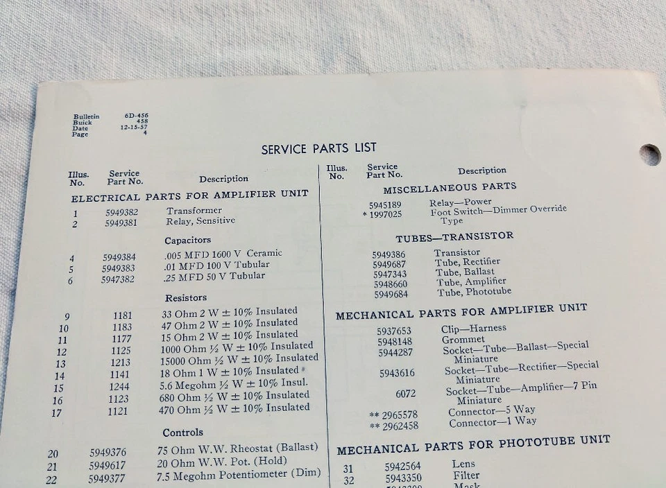 Buick Special Roadmaster 1958 original GM Autronic Eye información de servicio/reparación nuevo en stock Foto 4 de 4
