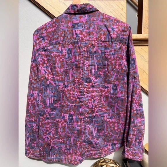 Camisa Eddie Bauer De Colección Para Mujer Con Botones Talla M Rosa Púrpura Geométrica 100% Algodón Foto 3 de 4