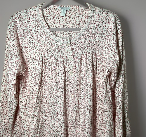 Womens M Nightgown Charter Club Long Sleeve Full Length Cotton Jersey White Red - Picture 2 of 7