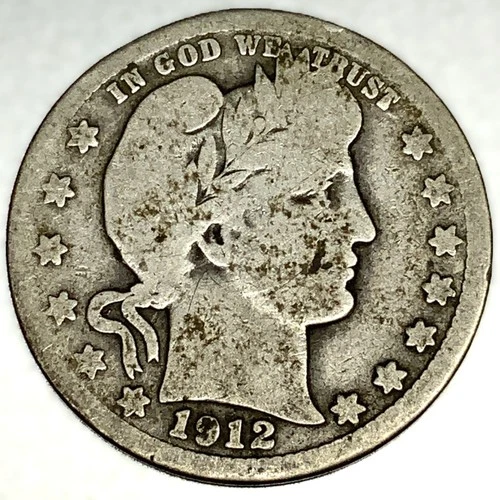 1912-S Barber Quarter Dollar 25 Cents Circulated Condition - 1883