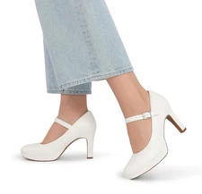 Dream Pairs Women’s Mary Jane White Round Toe High Heel Dress Shoes Size 9.5