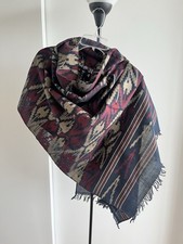 HEIRLOOM HANDWOVEN IKAT Black Burgundy COTTON SCARF SHAWL Stole Wrap From Nepal