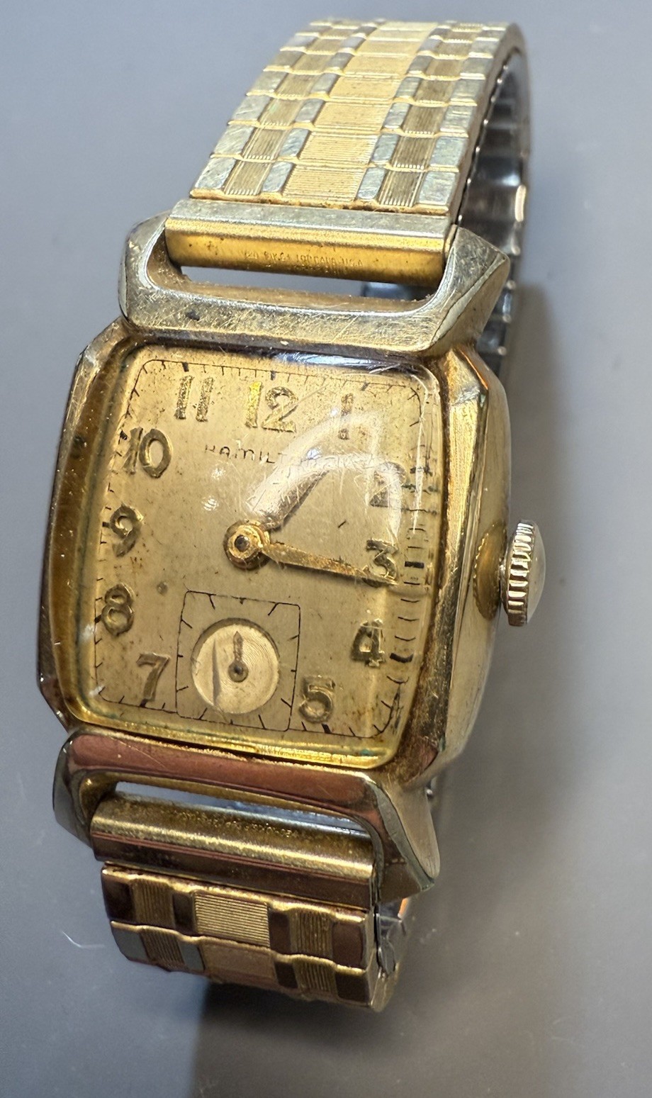 Vintage Hamilton 730 17J Art Deco Manual Wind Sub Seconds Gold Tone Watch