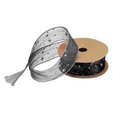 40mm 20 Yard Star Organza Sheer Glitzerband Schnee Draht Band Schwarz Weihnachten
