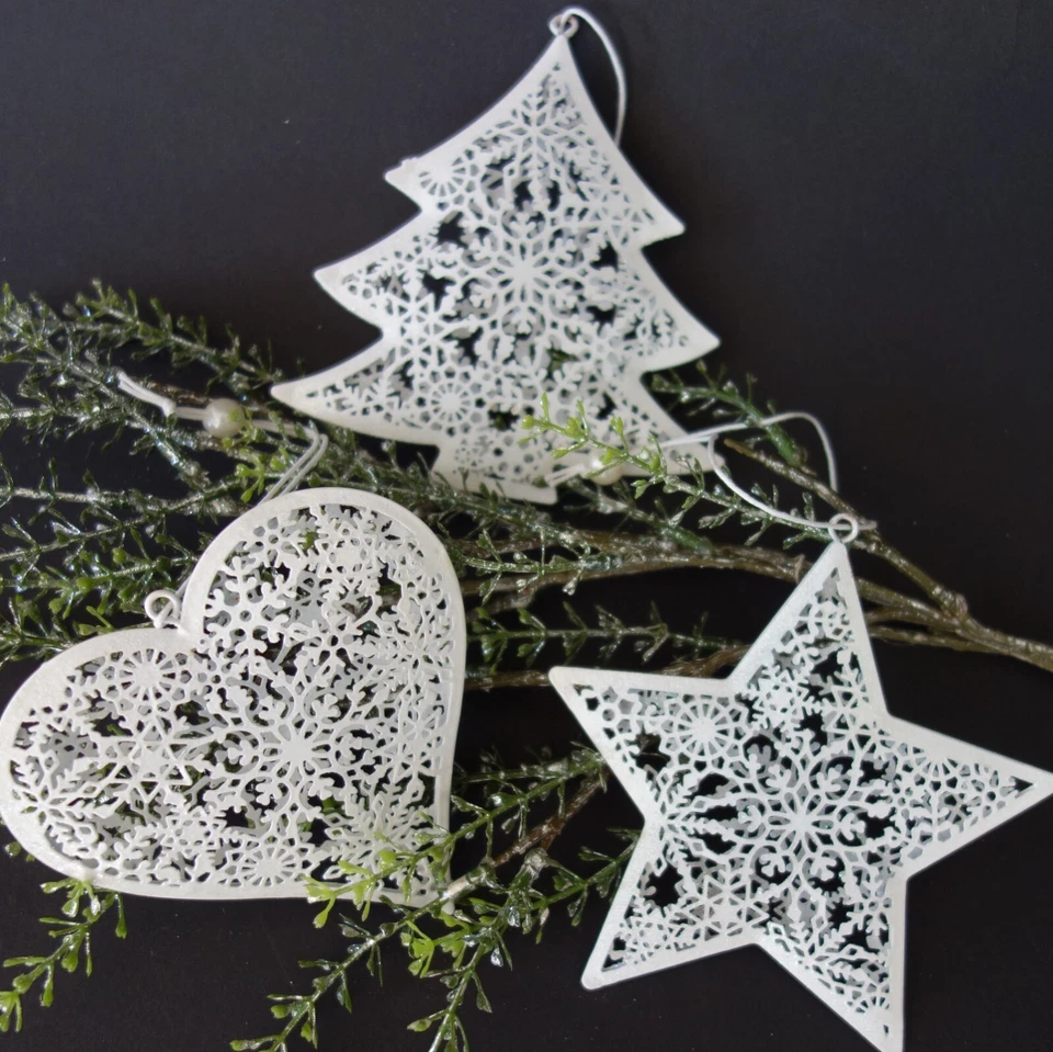 Christbaumschmuck Weihnachten Päckchenanhänger Ornamente Cutouts Weiß 10 - 12 cm