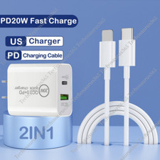 20W USB-C Power Adapter PD Fast Charge Cable For iPhone 14/13/12/11 Pro Max/iPad