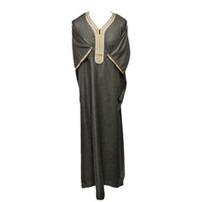 Men Moroccan Grey Short Sleeves Thobe Jubba Kandora Dishdasha