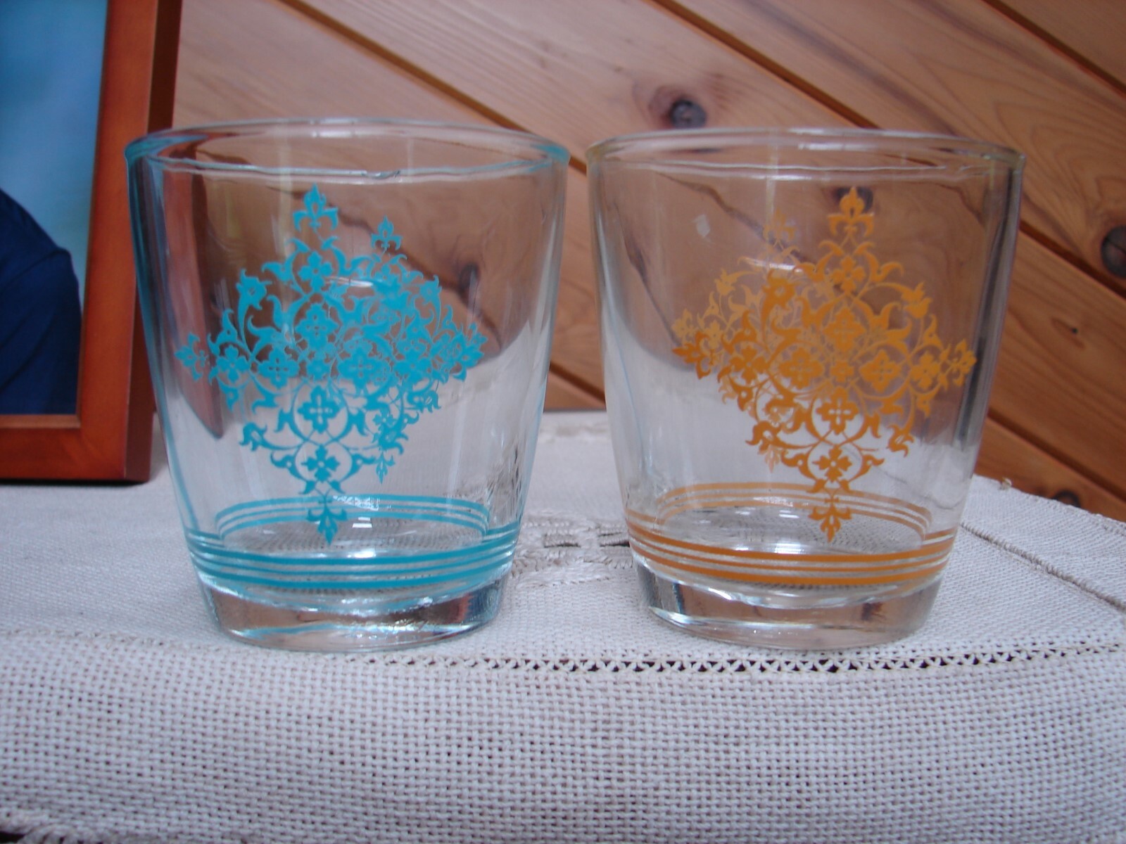 2 Vintage Sour Cream Glasses Lattice Pattern eBay