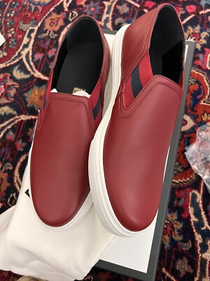 $580 New Authentic Gucci Men's Brick Red Leather Sneakers Size 7.5G 100% Auth