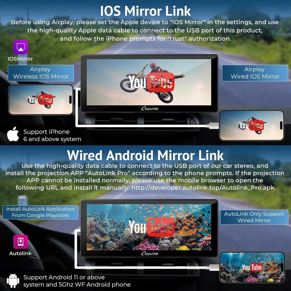 Carpuride W103Pro Car Tragbares Autoradio Wireless Carplay Portable Android Auto - Bild 3 von 4