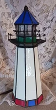 Beautiful Red White & Blue Stained Glass 10" Light House ~ Great Nautical Decor!
