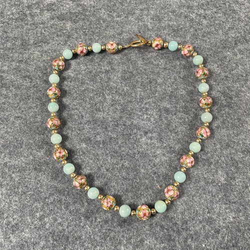 VTG Chinese Necklace 1/20 K Gold Cloisonne Beaded Enamel Elegant Retro Art