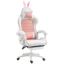 Vinsetto Racing Style Gaming Chair with Footrest Removable Rabbit Ears, Pink