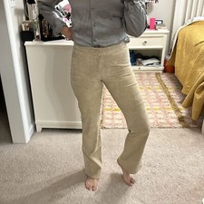 Vintage Suede Pants 4 Trouser Lace Side Neutral Leather Lined Kick Flare Bootcut