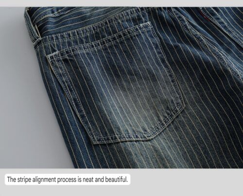 Men's Vintage American Retro Amekaji Style Wabash Striped Denim Workwear Pants - Picture 13 of 20