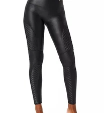 SPANX Moto Faux Leather  Legging Women Large Black Pull On Stretch Whimsigoth