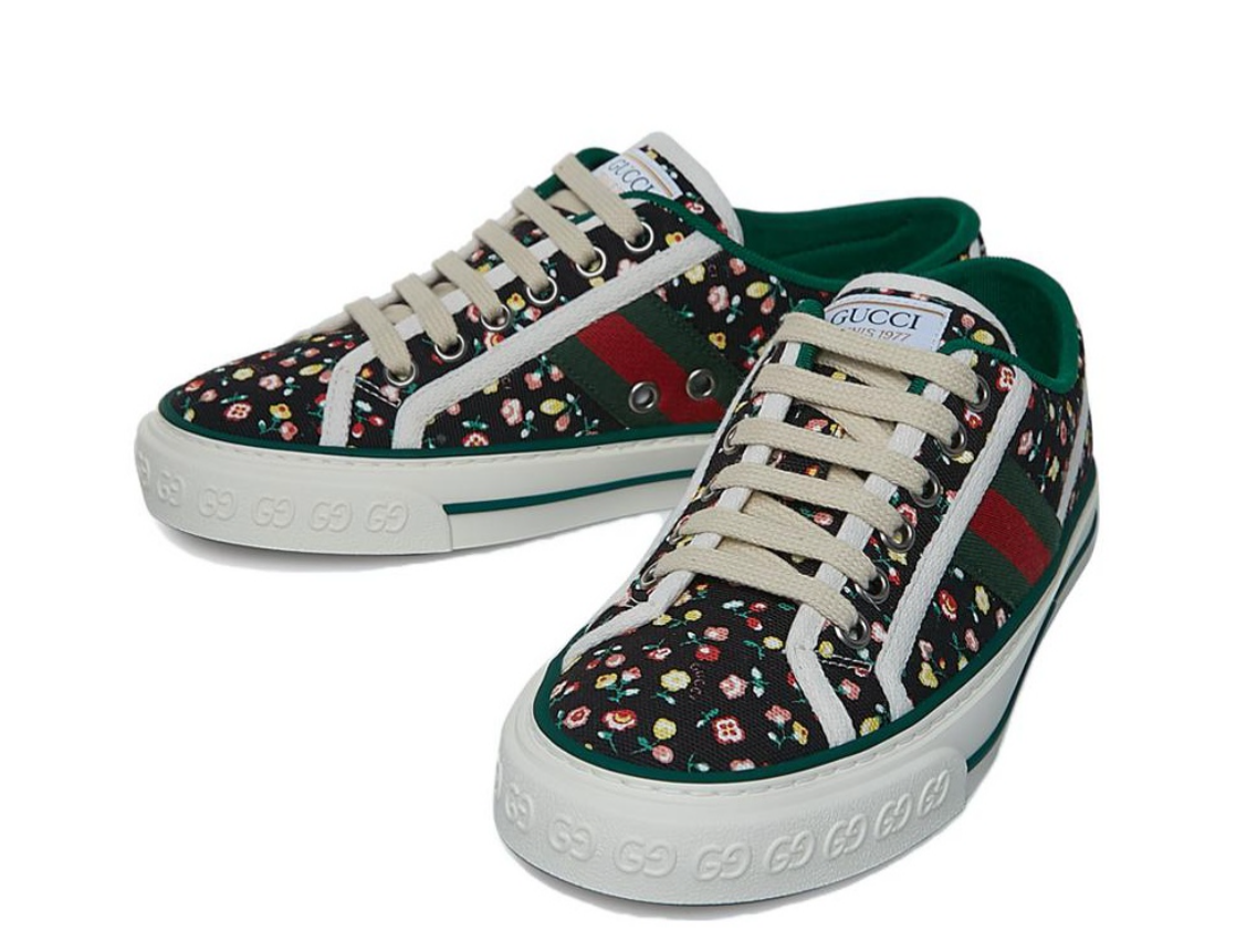 【GUCCI 】Tennis 1977 Liberty Sneakers BLACK GUCCI Tennis 1977 Liberty London Low-top Shoes Women's Red