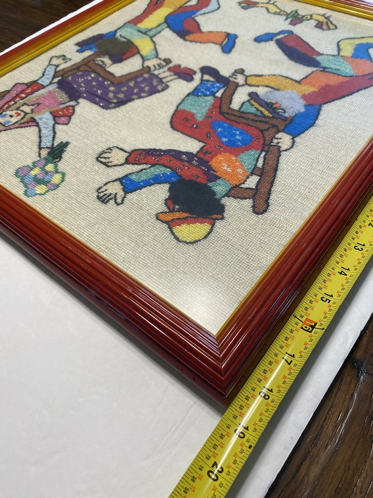 Vintage Framed Needlework Jewish THE WEDDING CHAIR DANCE Israel ONE OF