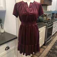 City Vibe Smocked Velvet Mini Dress Size S Pink Rose V-Neck Ruffle Short Sleeve