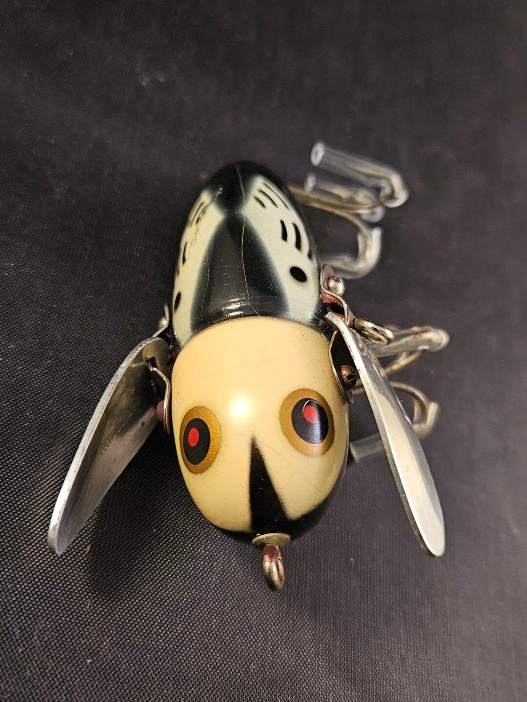 Vintage Heddon Crazy Crawler Topwater Fishing Lure, BWH Black with