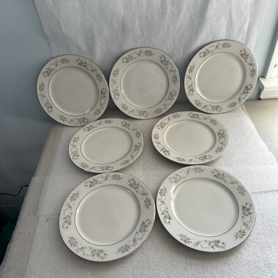 Sango Majesty Cannes 8078 Set Of 7 Floral Salad Plates Silver Rim 7 1/2''