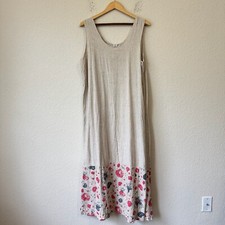 GOOD DOG MUD PIG Maxi Tank Dress Womens Sz XL Beige Floral Sundress Beach Boho