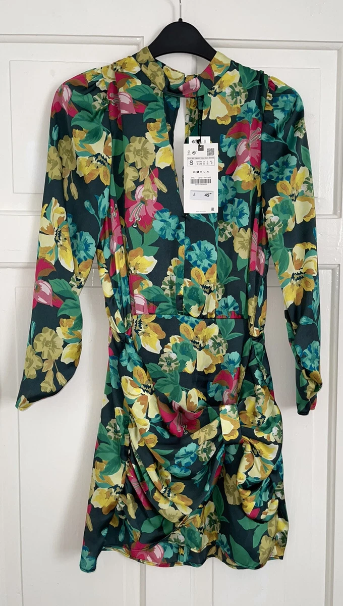ZARA SS22 MULTICOLOUR FLORAL PRINT SIDE GATHERED MINI DRESS WITH KNOT SIZE  S NEW | eBay