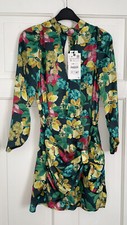 ZARA SS22 MULTICOLOUR FLORAL PRINT SIDE GATHERED MINI DRESS WITH KNOT SIZE S NEW