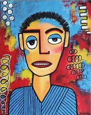 A.Z. Davis 20X16" Painting Abstract Modern Pop Street Outsider Brut Art Figure