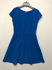 Ann Taylor Women Short Sleeve Round Neck Polyester Dress Size 8 Blue B269 -20