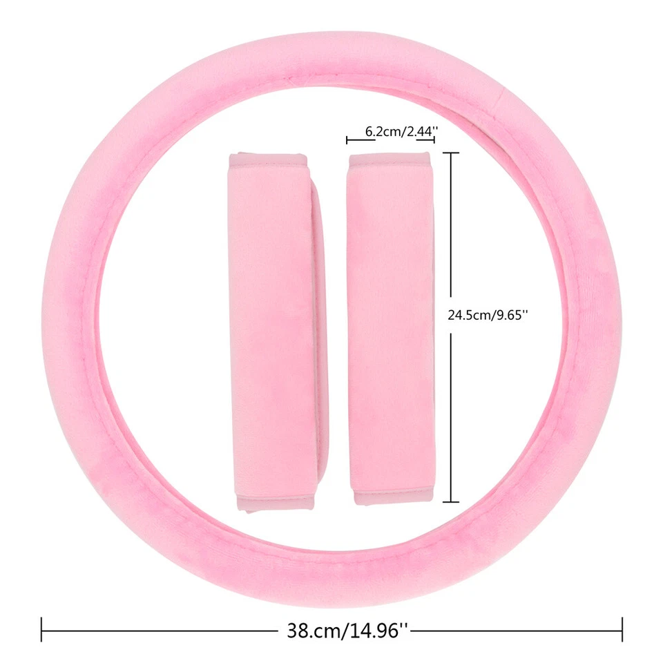 Cubierta de volante difusa de felpa gris antideslizante cinturón de seguridad almohadilla para el hombro ROSA coche Foto 4 de 4