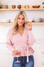 NEW AUTUMN'S FIRST KISS PEPLUM BLUSH SWEATER FINAL SALE