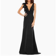 Mac Duggal 49454 Bow Shoulder Black Maxi Gown Dress 8