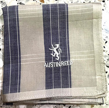 MAN HANDKERCHIEF BLUE BEIGE STRIP CLASSIC COTTON VTG POCKET ART SQUARE 18" JP20