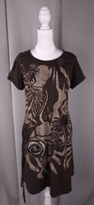 Women Dress M Dark Brown Cotton Mini Shift Art Wear Hawaii Boho Handmade